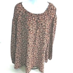 Ava & Viv Plus Size Black and Tan Floral Print Long Sleeve Blouse Size 1X